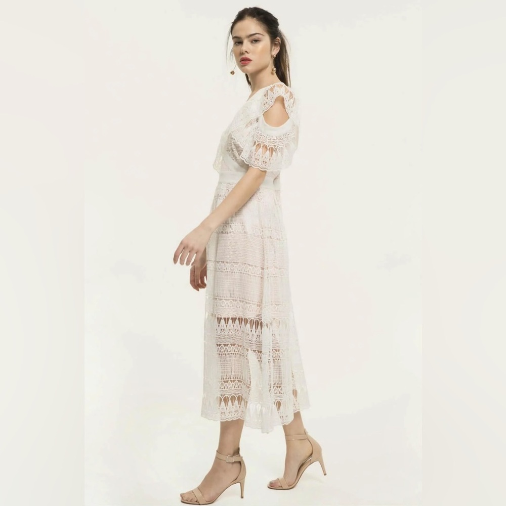 One By Cubic Original Maxi Midi One Shoulder Dress with White Lace Overlay